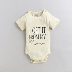 Polka Tots Half Sleeves I Get It From Mama Print Antibacterial Onesie - Cream