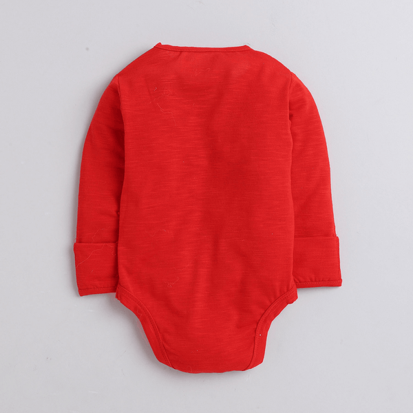 Polka Tots Full Sleeves Raining Cloud Printed Onesie - Red