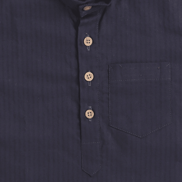 Polka Tots Half Sleeve Short Kurta Elephant Embroidery - Navy Blue