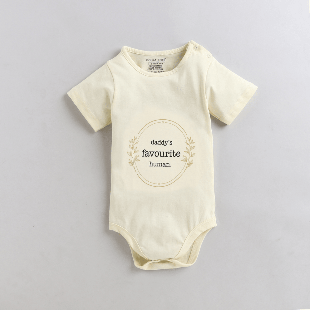 Polka Tots Half Sleeves Daddys Favorite Human Antibacterial Onesie - Yellow