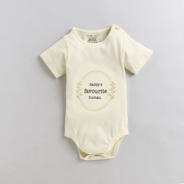 Polka Tots Half Sleeves Daddys Favorite Human Antibacterial Onesie - Yellow