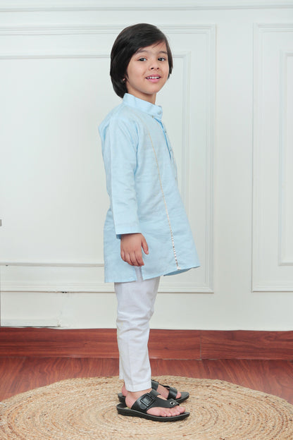 Polka Tots Full Sleeve Silver stripe Kurta Pyjama Set - Blue