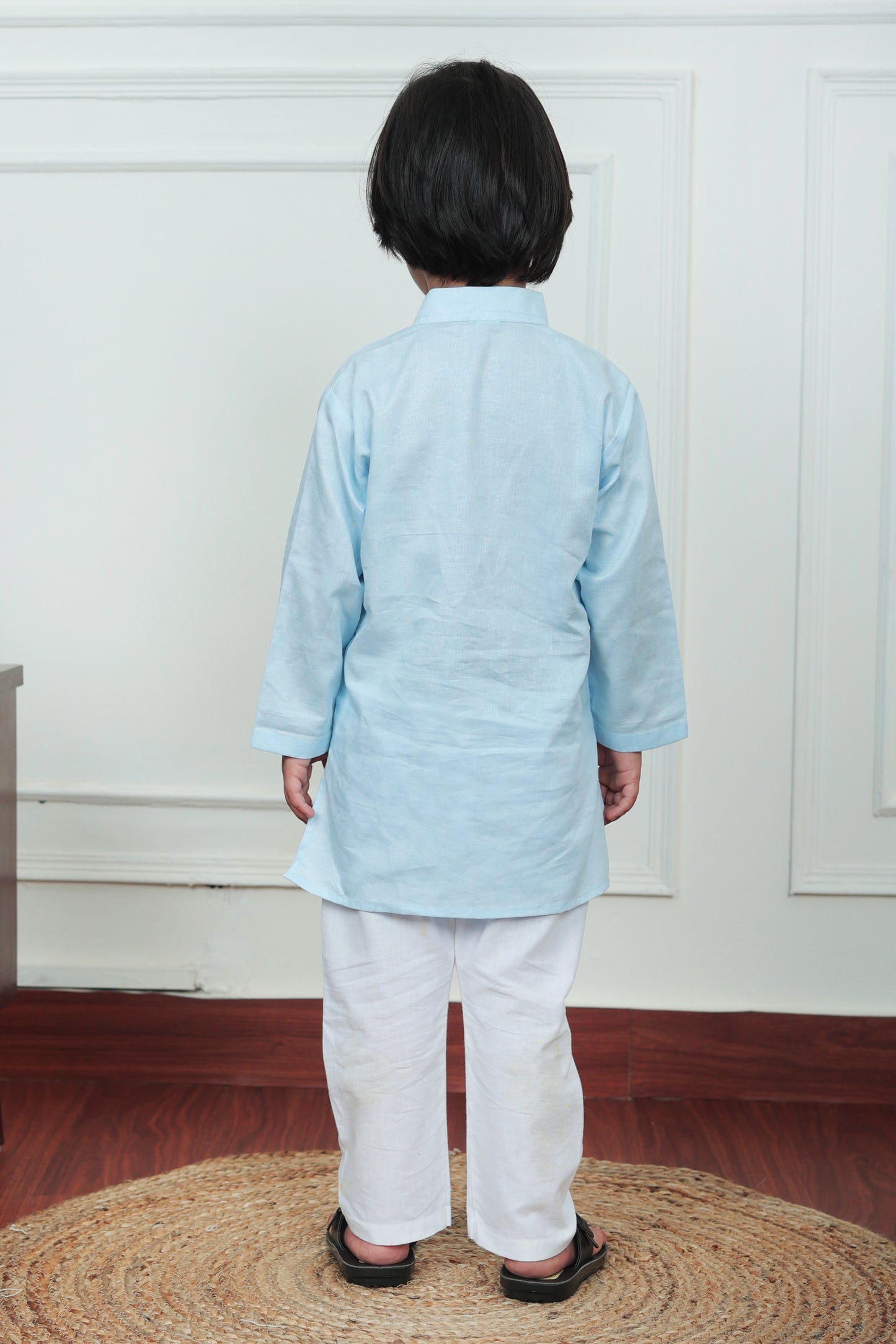 Polka Tots Full Sleeve Silver stripe Kurta Pyjama Set - Blue