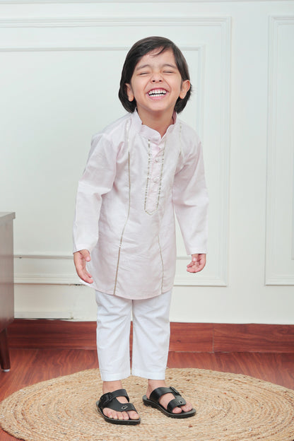 Polka Tots Full Sleeve Golden stripes Kurta Pyjama Set - Pink