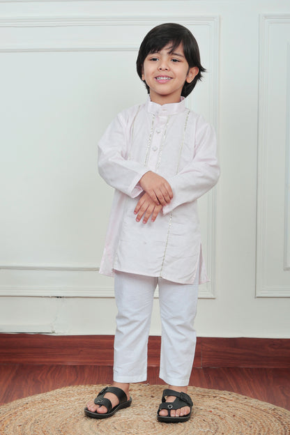 Polka Tots Full Sleeve Golden stripes Kurta Pyjama Set - Pink