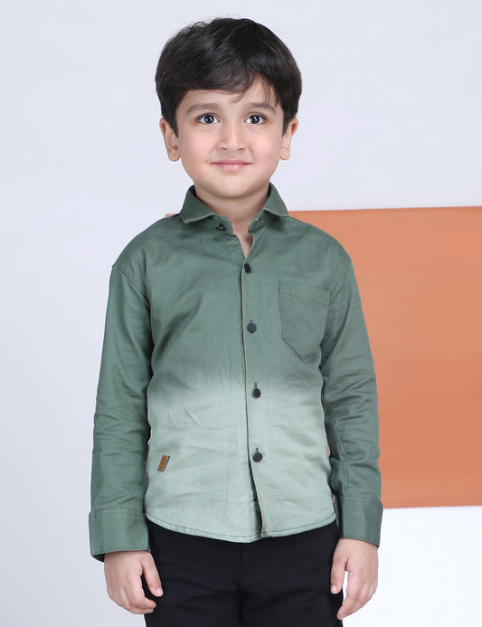 Polka Tots Full Sleeves Cotton Ombre Effect Shirt - Green