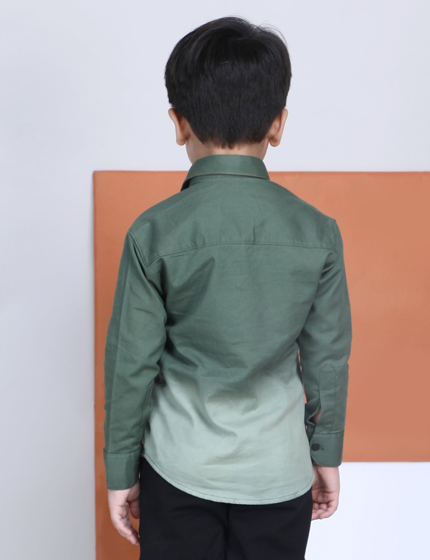 Polka Tots Full Sleeves Cotton Ombre Effect Shirt - Green