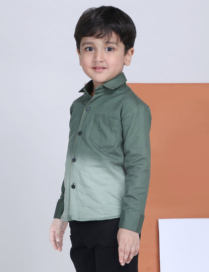 Polka Tots Full Sleeves Cotton Ombre Effect Shirt - Green