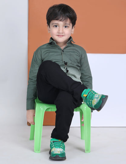 Polka Tots Full Sleeves Cotton Ombre Effect Shirt - Green