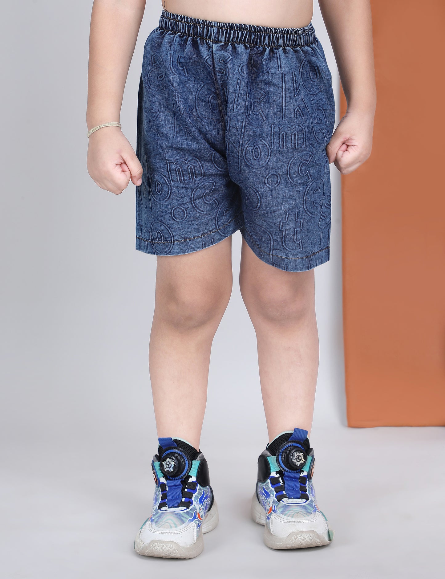 Polka Tots Half Sleeves Alphabet Print Denim co-ord set - Blue