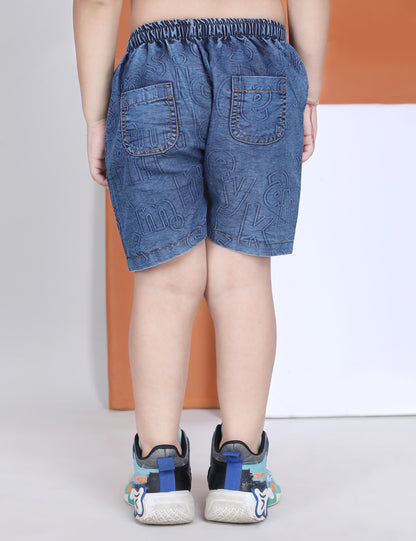 Polka Tots Half Sleeves Alphabet Print Denim co-ord set - Blue