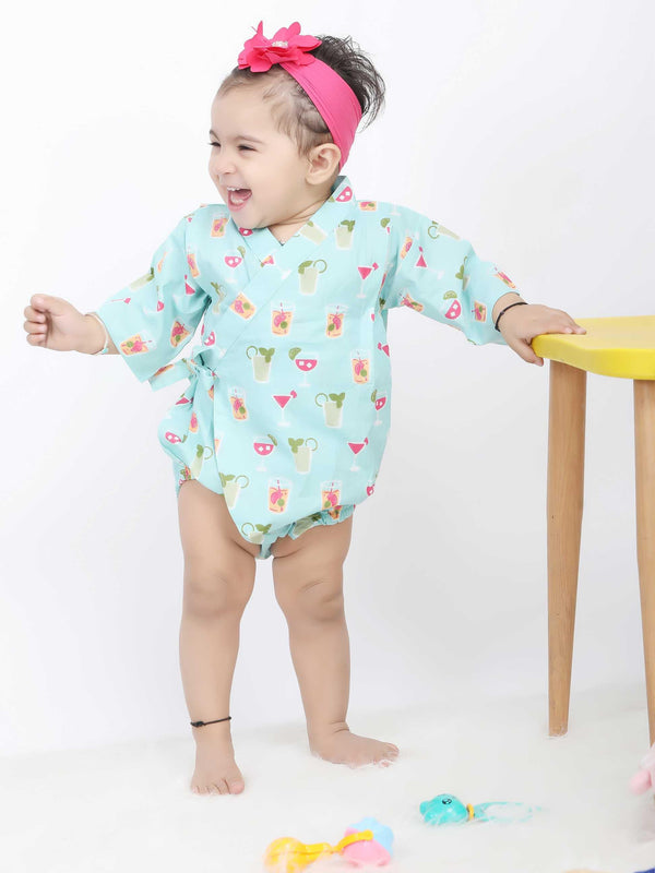 Polka Tots Juice print Kimono Onesie - Blue