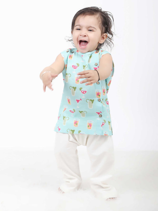 Polka Tots Juice print Sleeveless Jhabla and Pant Set - Blue