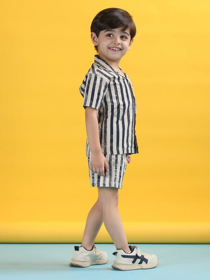 Polka Tots Half Sleeves Lining print Co-ords - Navy