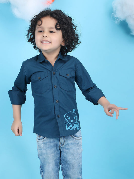 Polka Tots Full sleeves Dope print shirt - Dark Blue