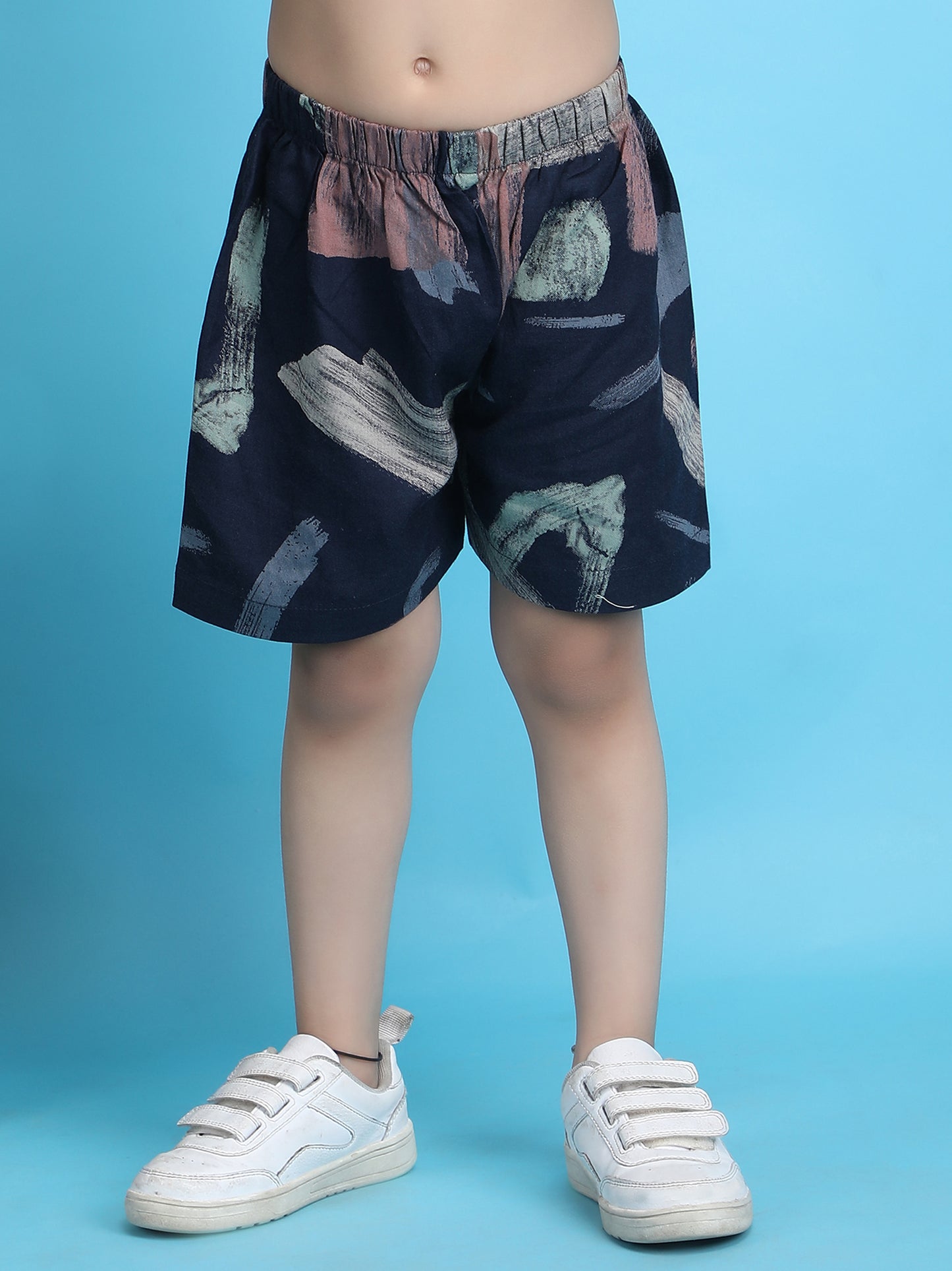 Polka Tots Half Sleeves Paint patches print Co-ord Shorts - Navy blue