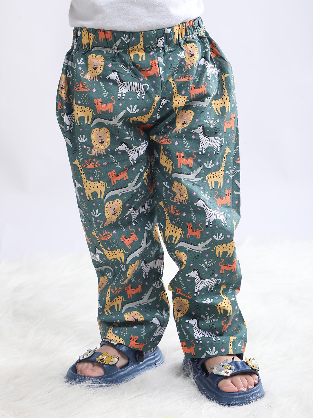 Polka Tots Full sleeve Animal Print Night suit - Green