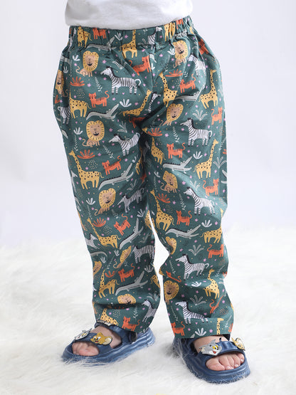 Polka Tots Full sleeve Animal Print Night suit - Green