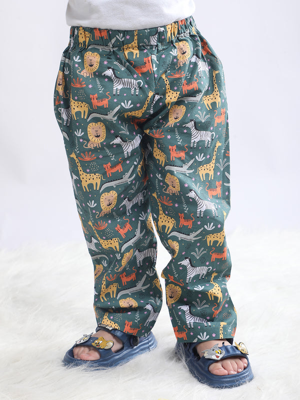 Polka Tots Full sleeve Animal Print Night suit - Green