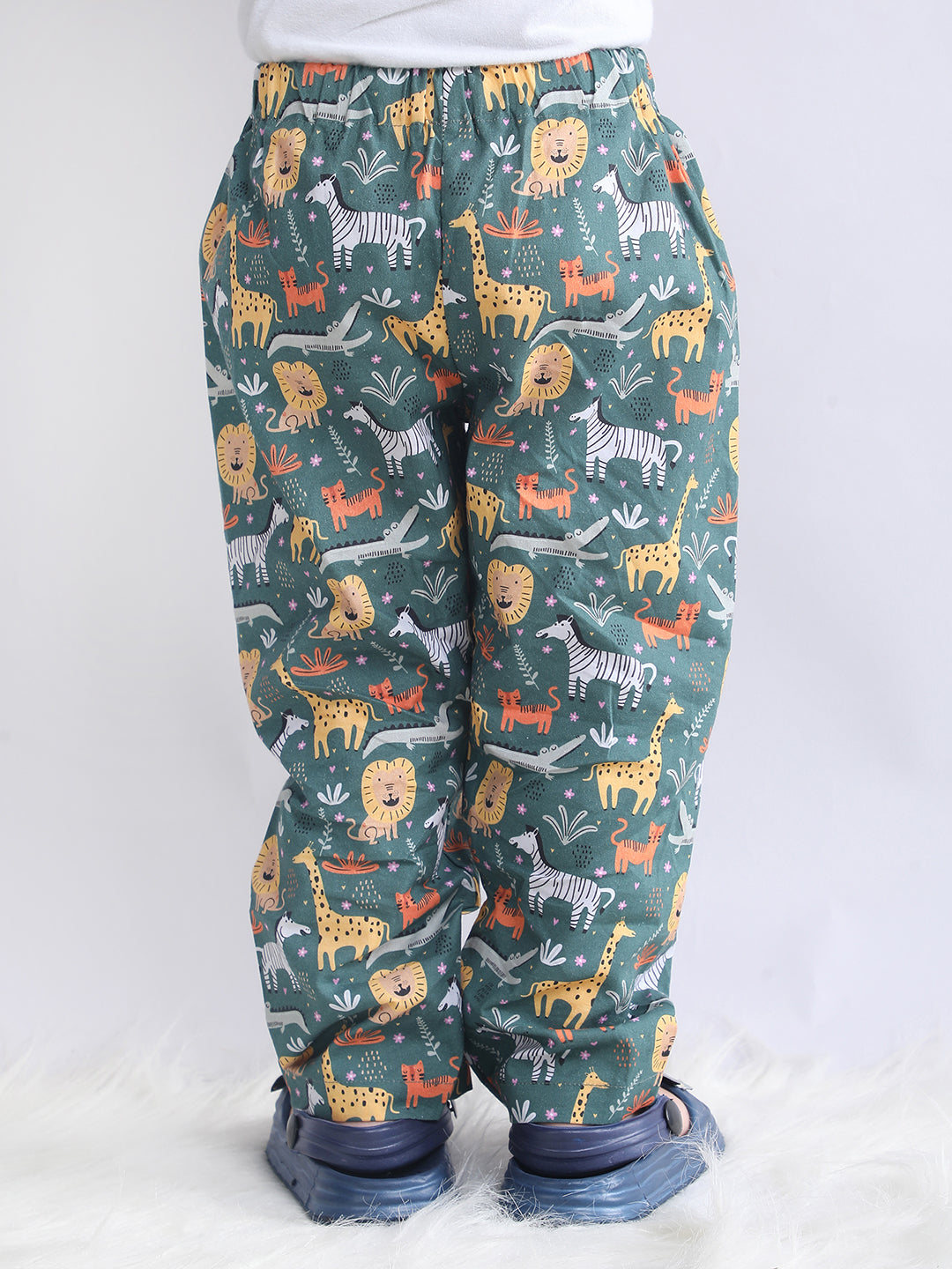 Polka Tots Full sleeve Animal Print Night suit - Green