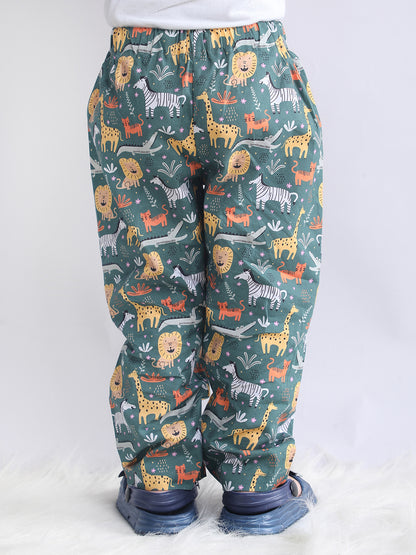 Polka Tots Full sleeve Animal Print Night suit - Green