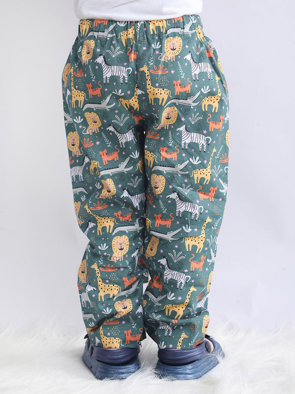 Polka Tots Full sleeve Animal Print Night suit - Green