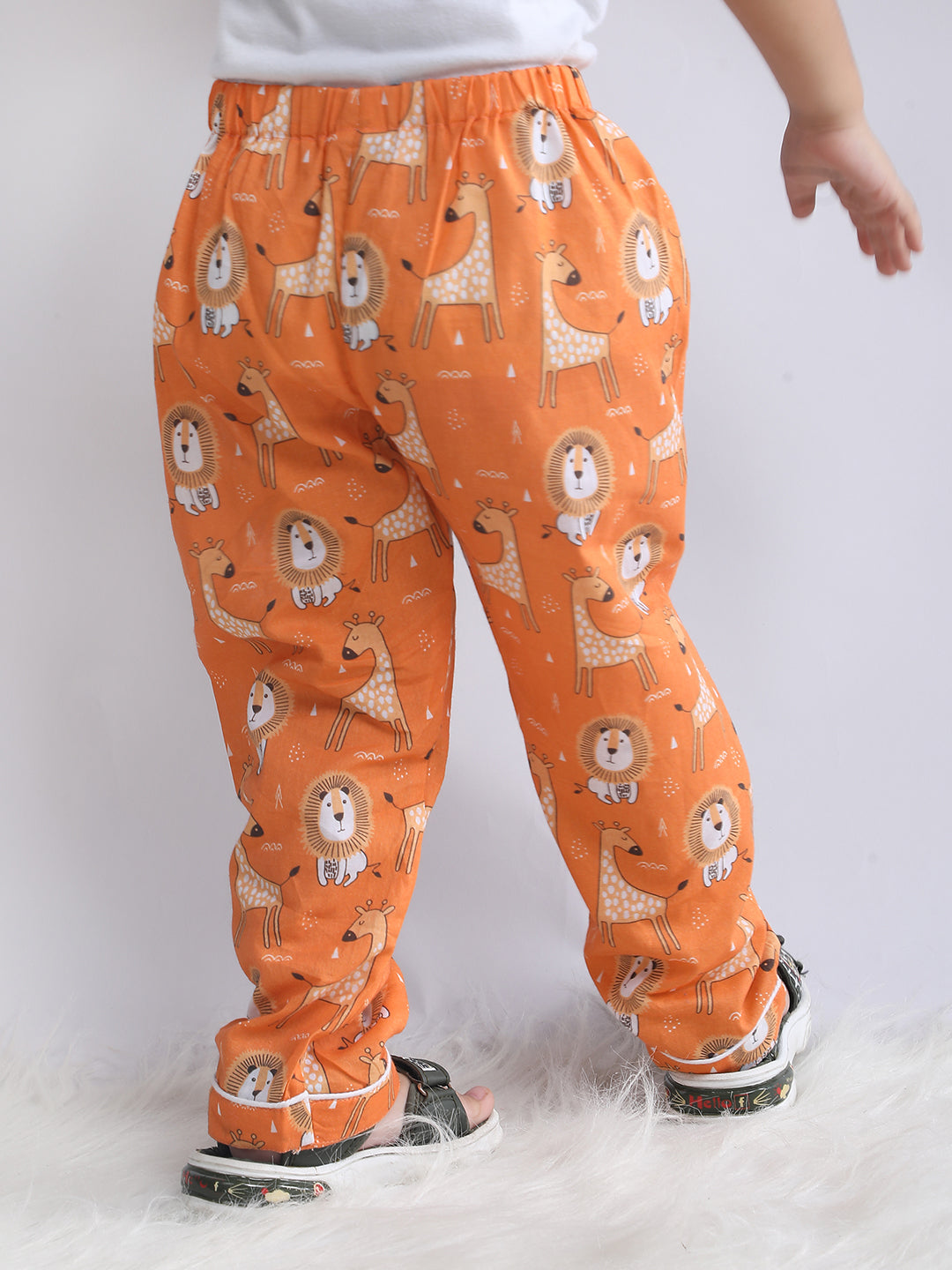 Polka Tots Full sleeve Lion and Giraffe Print Night suit - Orange