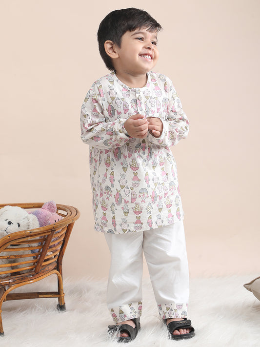 Polka Tots Fish print Full sleeves Nightwear Kurta pyjama set - Pink