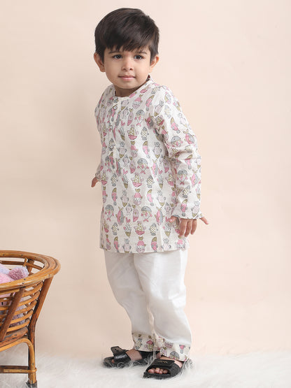 Polka Tots Fish print Full sleeves Nightwear Kurta pyjama set - Pink