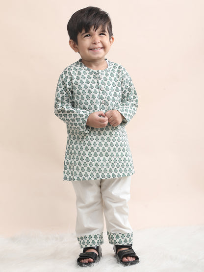 Polka Tots Penguin print Full sleeves Nightwear Kurta pyjama set - Green