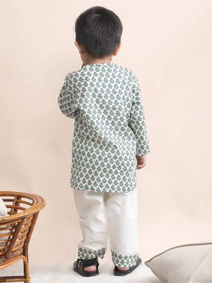 Polka Tots Penguin print Full sleeves Nightwear Kurta pyjama set - Green