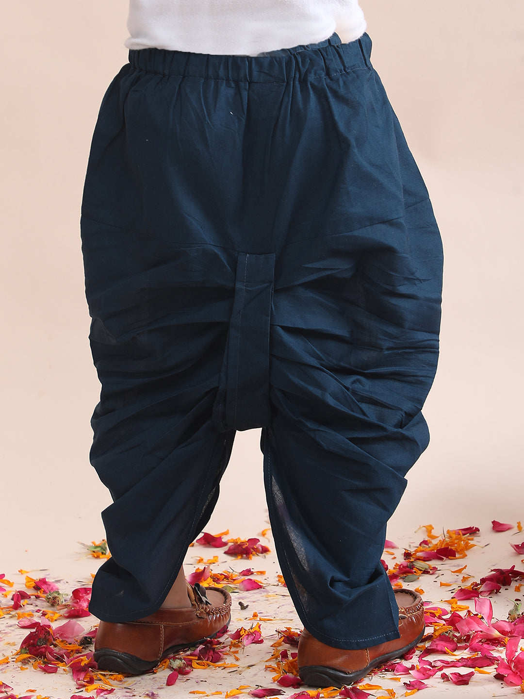 Polka Tots Cotton Full Sleeve Airplane Print Angrakha Top With Dhoti - Navy