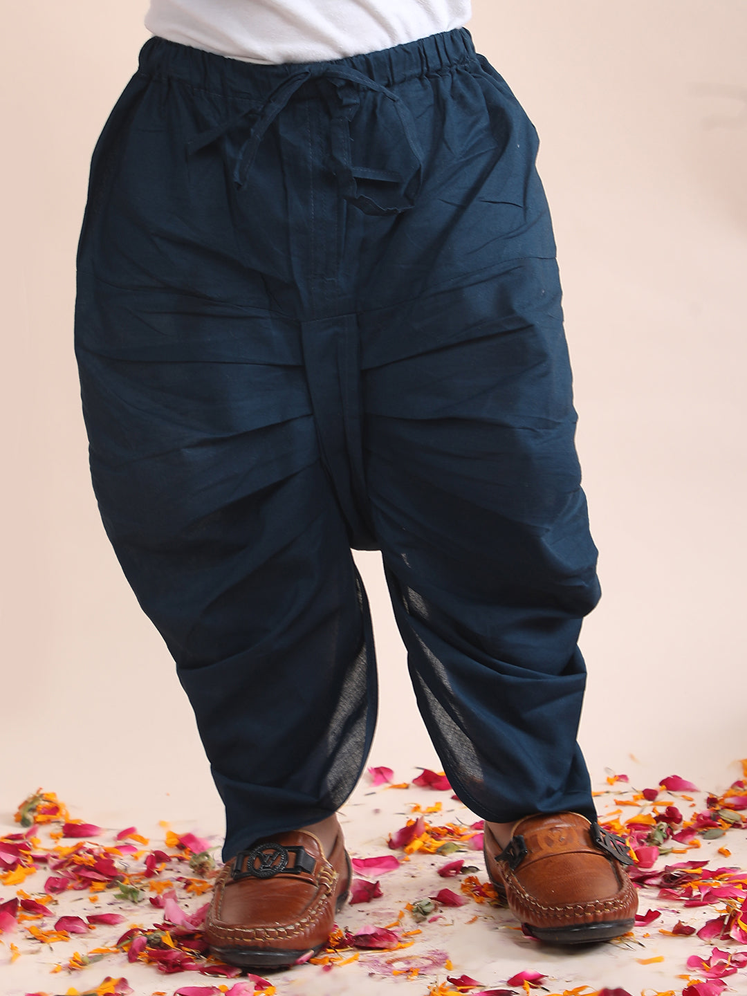 Polka Tots Cotton Full Sleeve Airplane Print Angrakha Top With Dhoti - Navy