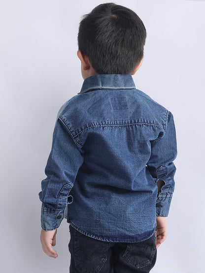 Polka Tots Fly High print Full Sleeves Denim Shirt - Blue