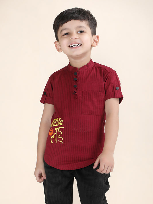 Polka Tots Half Sleeve Kurta - Maroon