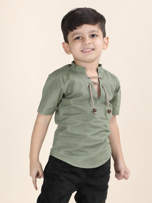 Polka Tots Half Sleeve Kurta - Green