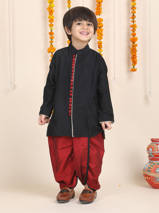 Polka Tots Full Sleeve Angrakha With Dhoti - Black