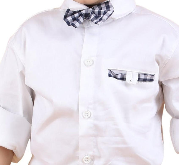 Polk a Tots Full Sleeves shirt with Bow tie- White