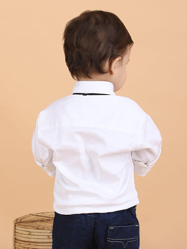 Polk a Tots Full Sleeves shirt with Bow tie- White