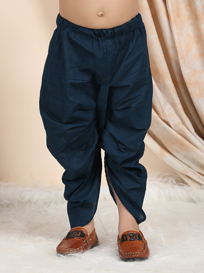 Polka Tots Cotton Full Sleeve Cartoon Print Angrakha Top With Dhoti - Navy