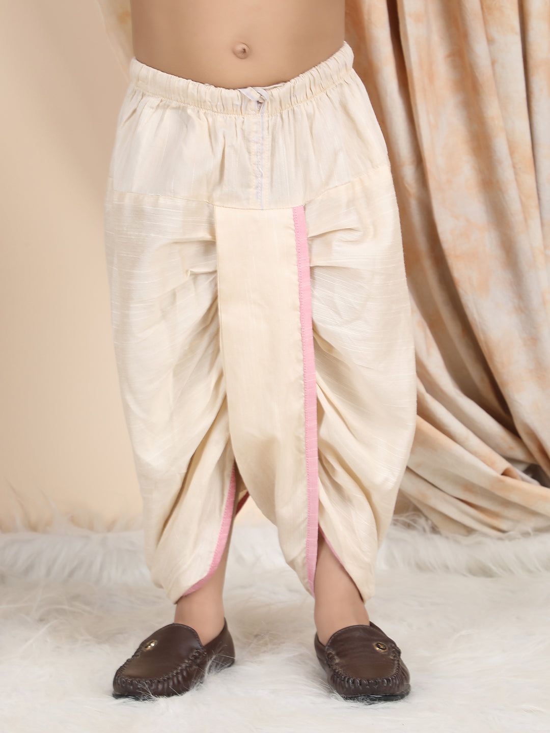 Polka Tots Full Sleeve Solid Kurta with Dhoti Set with Contrast Pocket - Pink