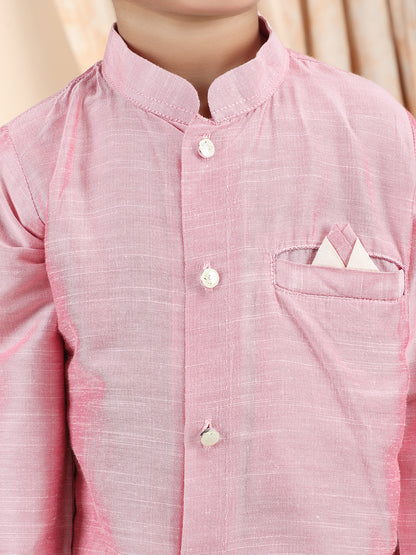 Polka Tots Full Sleeve Solid Kurta with Dhoti Set with Contrast Pocket - Pink