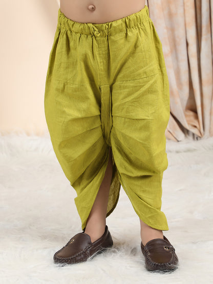 Polka Tots Cotton Full Sleeve Airplane Print Angrakha Top With Dhoti - Green