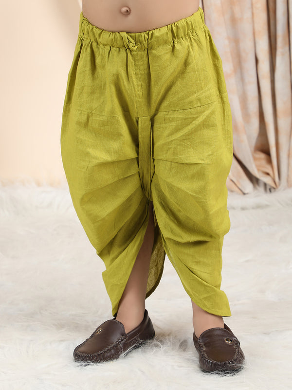 Polka Tots Cotton Full Sleeve Airplane Print Angrakha Top With Dhoti - Green