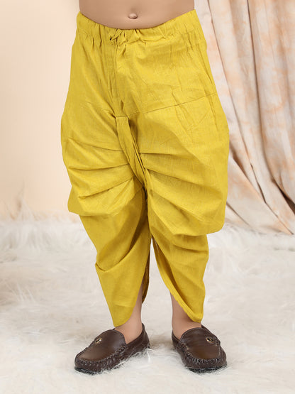 Polka Tots Cotton Full Sleeve Cartoon Print Angrakha Top With Dhoti - Yellow