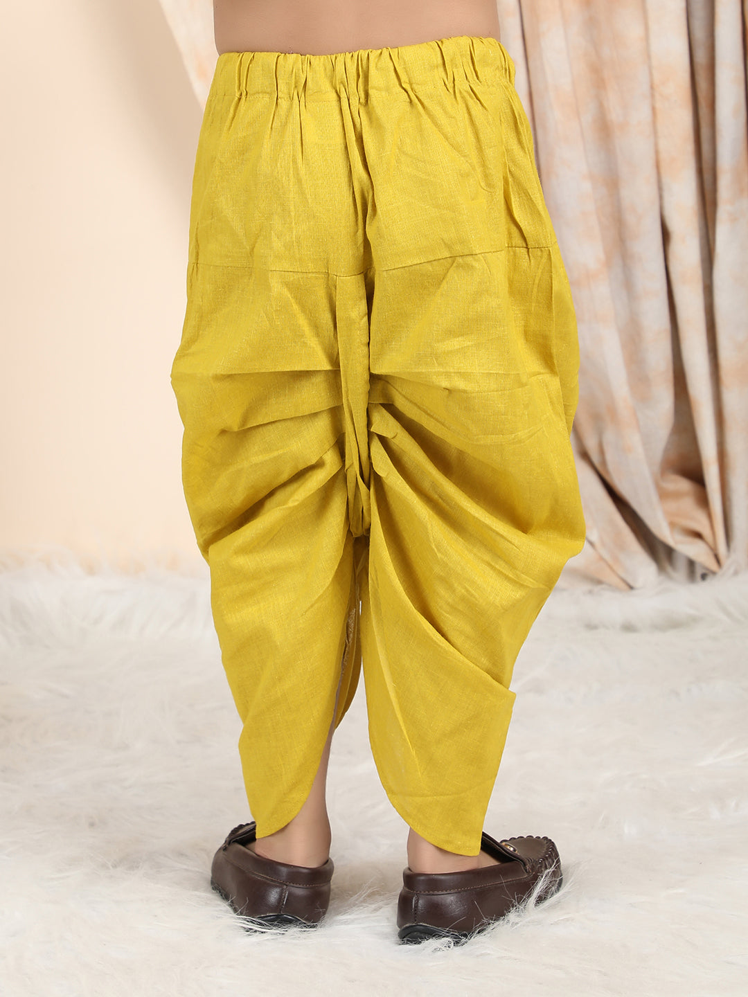 Polka Tots Cotton Full Sleeve Cartoon Print Angrakha Top With Dhoti - Yellow