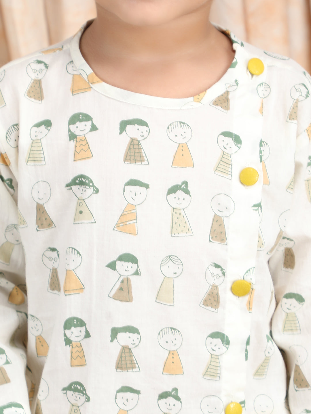 Polka Tots Cotton Full Sleeve Cartoon Print Angrakha Top With Dhoti - Yellow