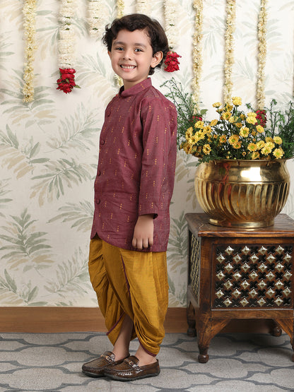 Polka Tots Full Sleeve Angrakha Top With Dhoti - Maroon