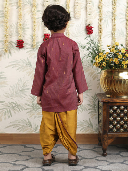 Polka Tots Full Sleeve Angrakha Top With Dhoti - Maroon