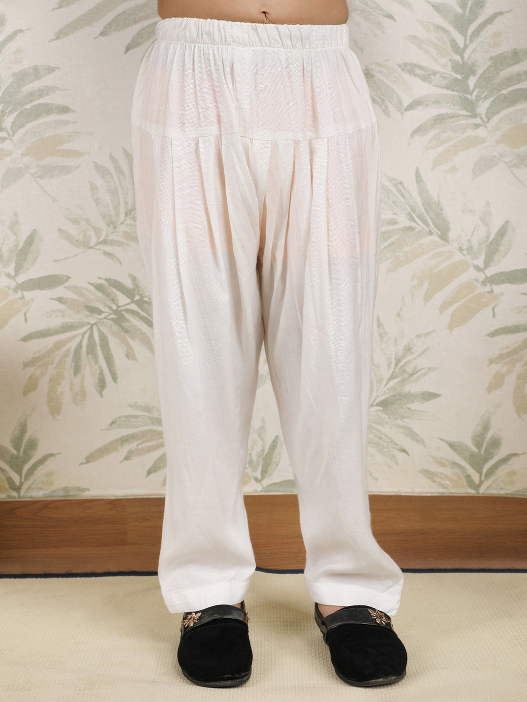 Polka Tots Full Sleeves Textured Pathani Kurta Set - Black